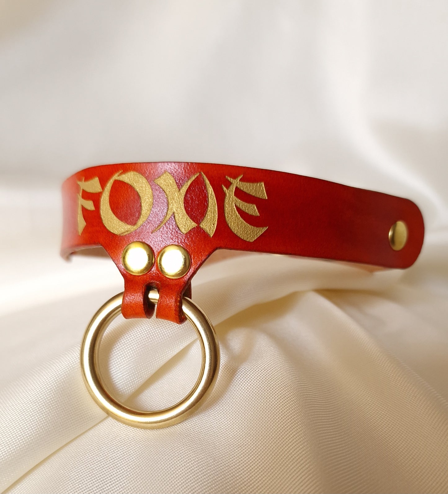 Luxury custom leather choker worn showing personalized inscription