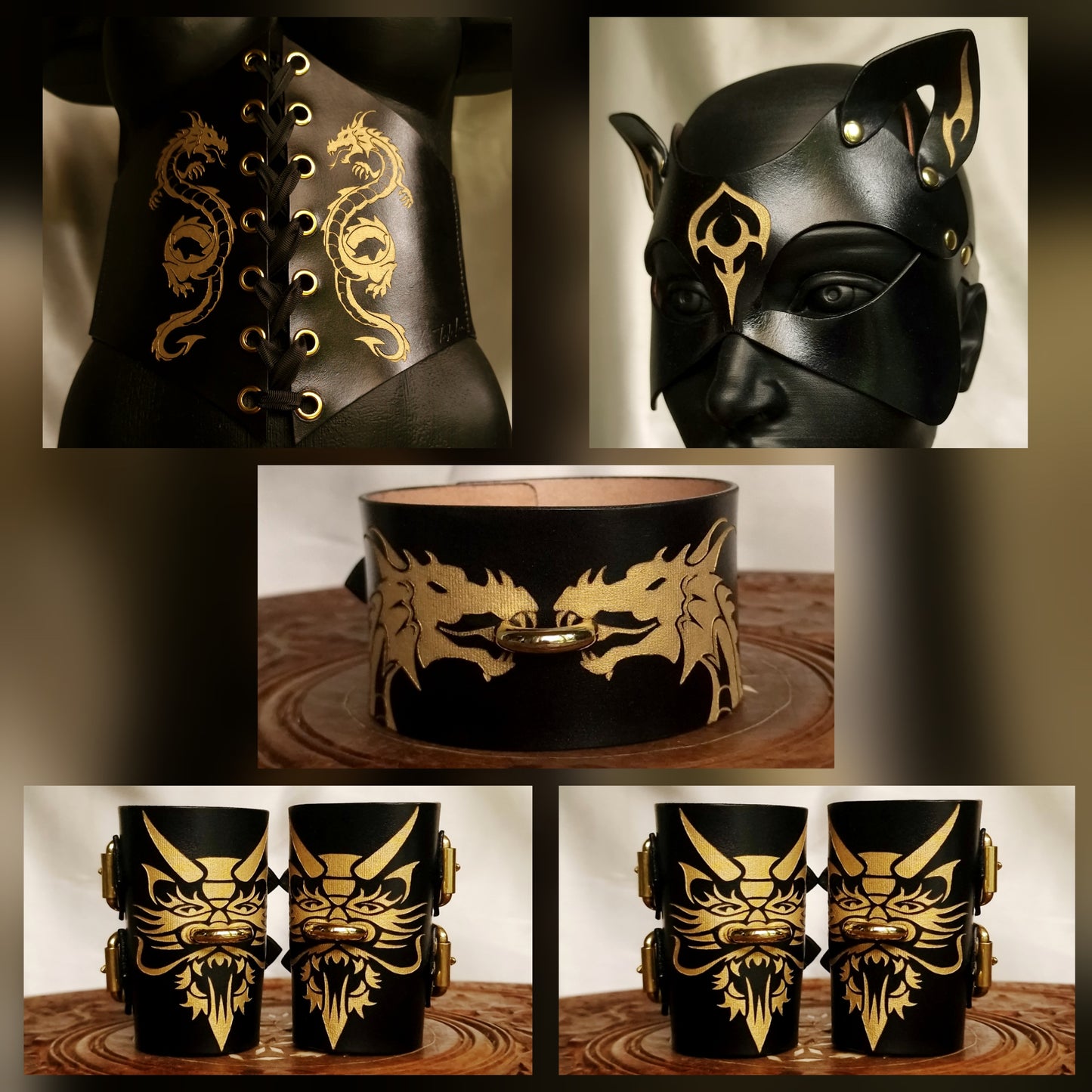Luxury dragon BDSM outfit in handmade veg-tanned leather.