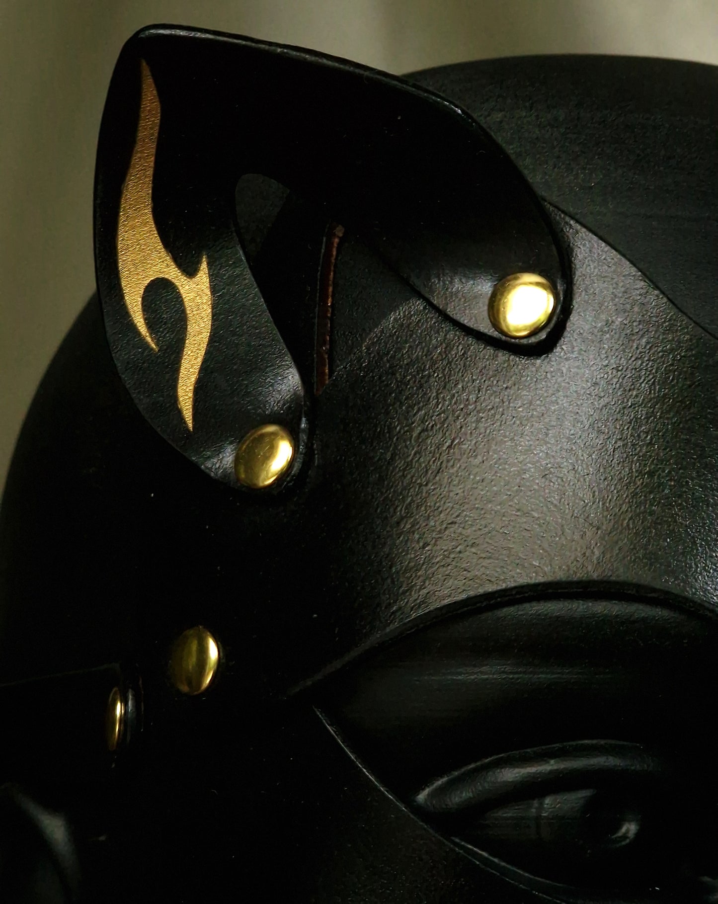 Role play feline mask with moon crest.