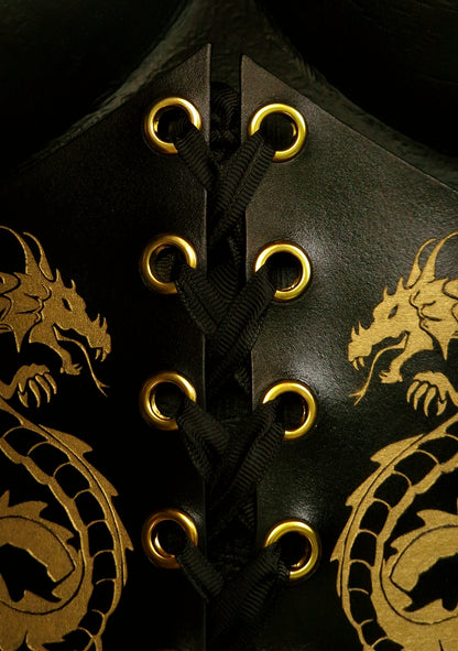 Close-up of hand-burnished edges on vegetable-tanned BDSM corset with handmade stitching