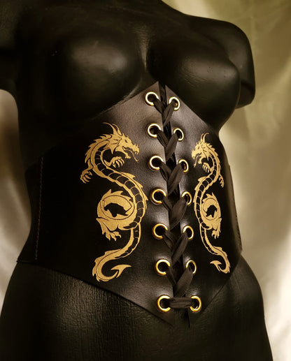 Premium leather dragon mask, cinchet, choker, and cuffs.