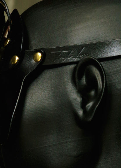 Luna leather mask—ornamental, bdsm fetish mask for dominatrix.