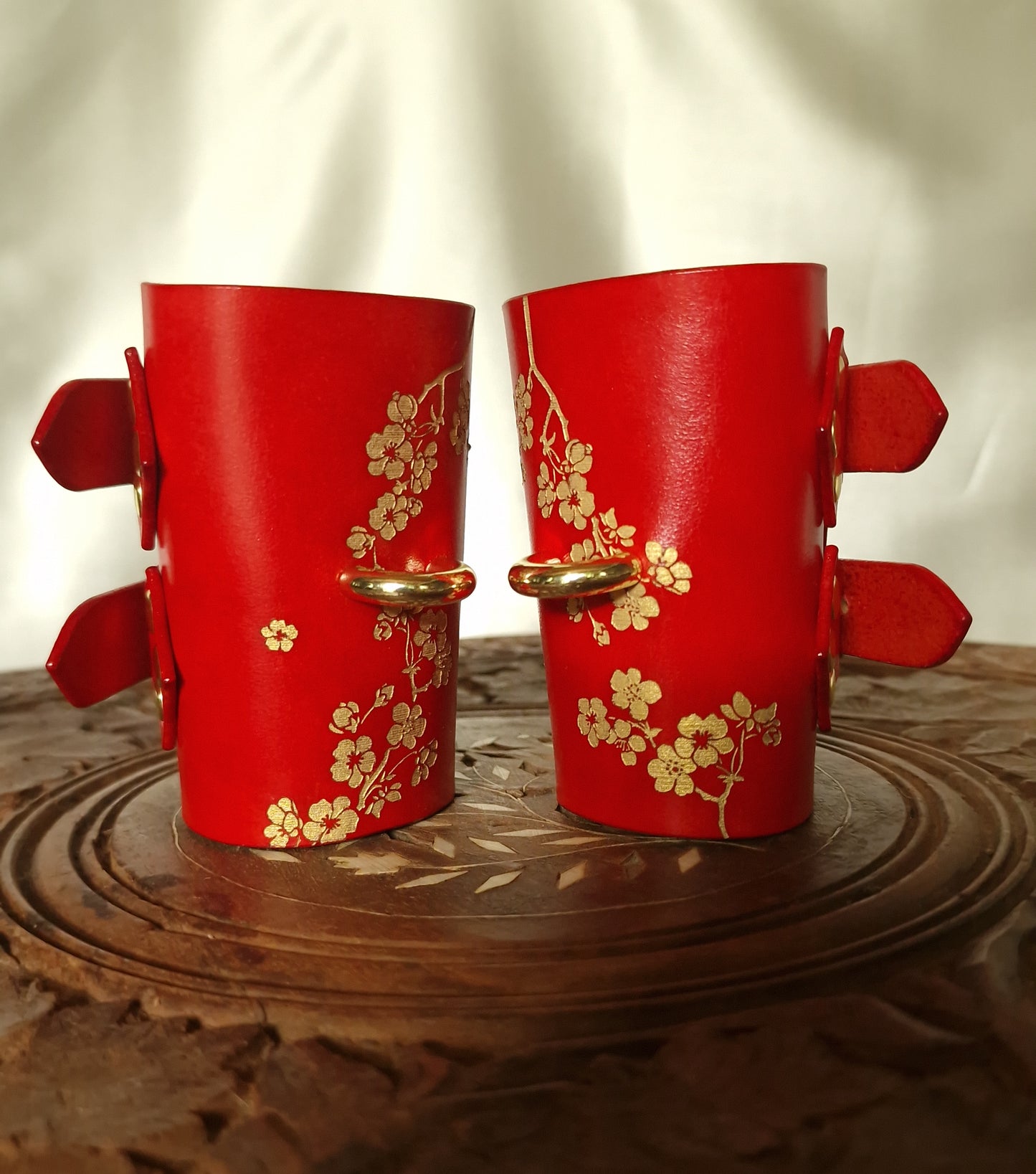 BDSM wide leather cuffs with D-ring for connectors. 